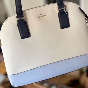 Kate Spade Cream and Blue Satchel with Silver Hardware